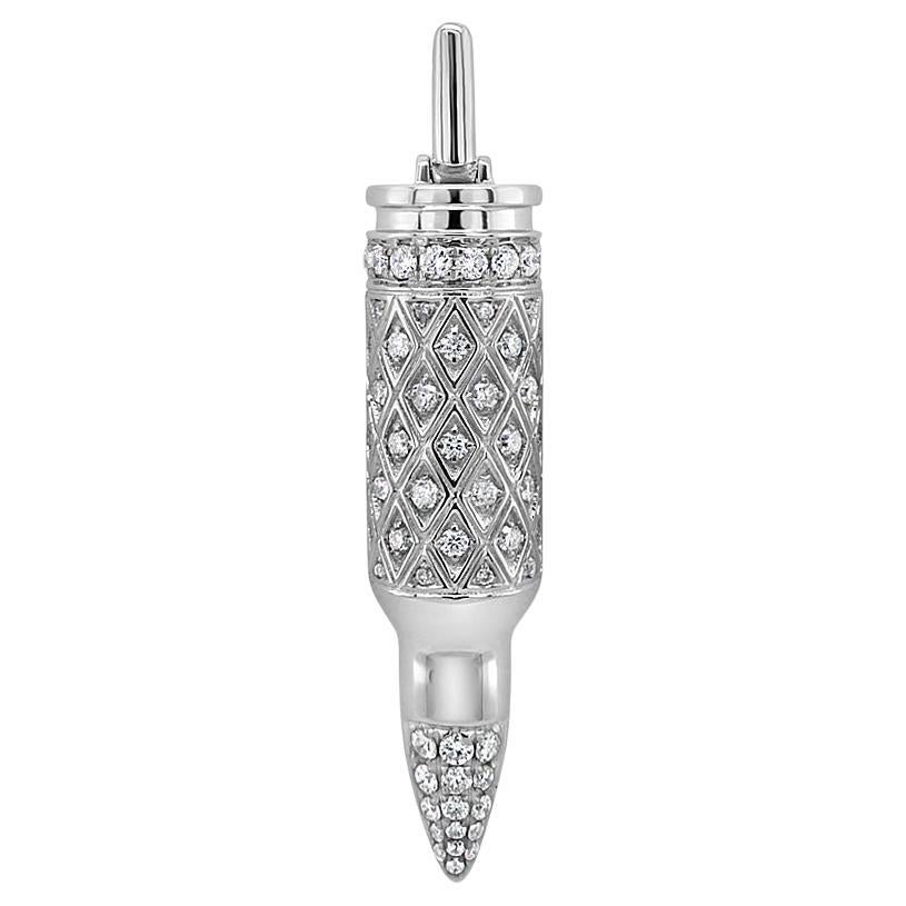 Collana con ciondolo a forma di proiettile in oro bianco 18 carati con diamanti bianchi in vendita