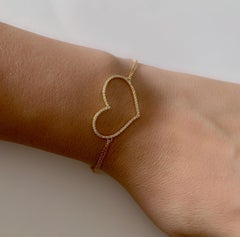 White Diamond 18 Karat Solid Yellow Gold Large Heart Bracelet Bangle