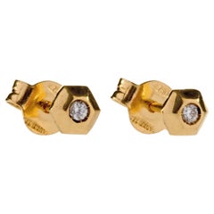 White Diamond 18Kt Yellow Gold Hexagonal Italian Stud Earrings Can Be bespoked