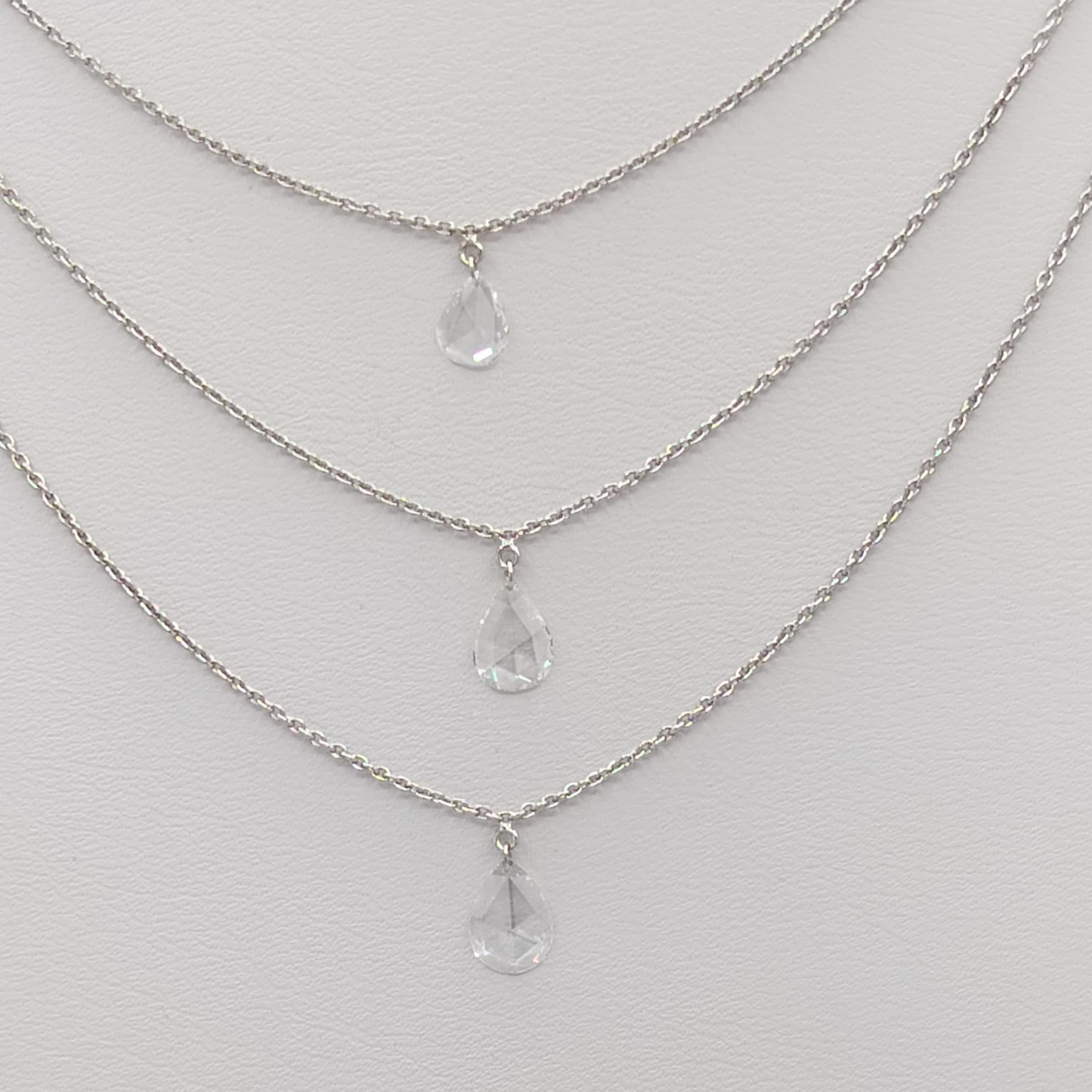 Beautiful diamond necklace with 0.58 ct. good quality, white, and bright diamond rosecuts.  Handmade in 18k white gold.  Length is 16
