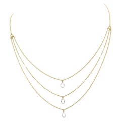 White Diamond 3 Layer Rose Cut Diamond Necklace in 18K Yellow Gold