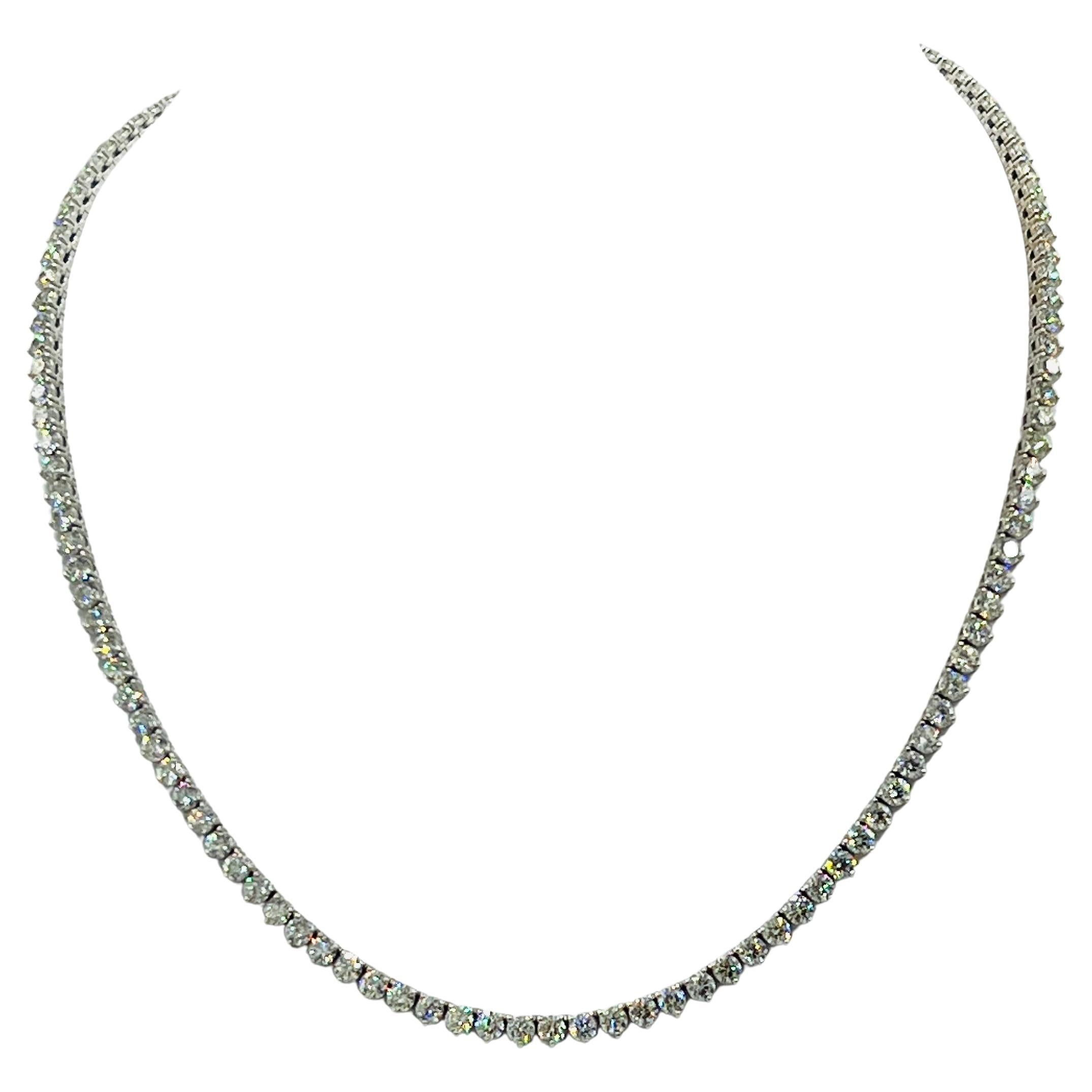 White Diamond 3 Prong Tennis Necklace in 14K White Gold