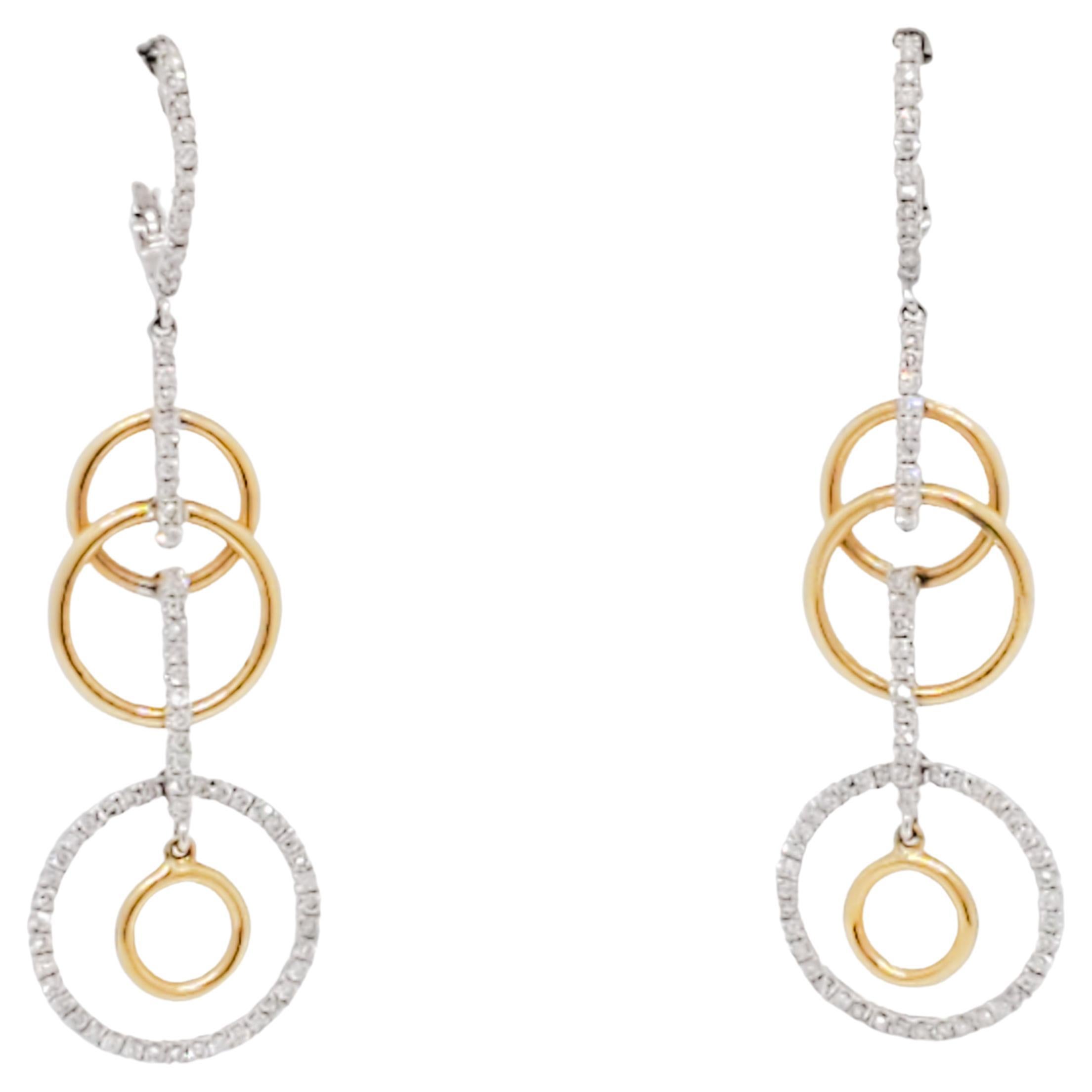 White Diamond and 14k Gold Circle Dangle Earrings
