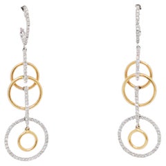 White Diamond and 14k Gold Circle Dangle Earrings
