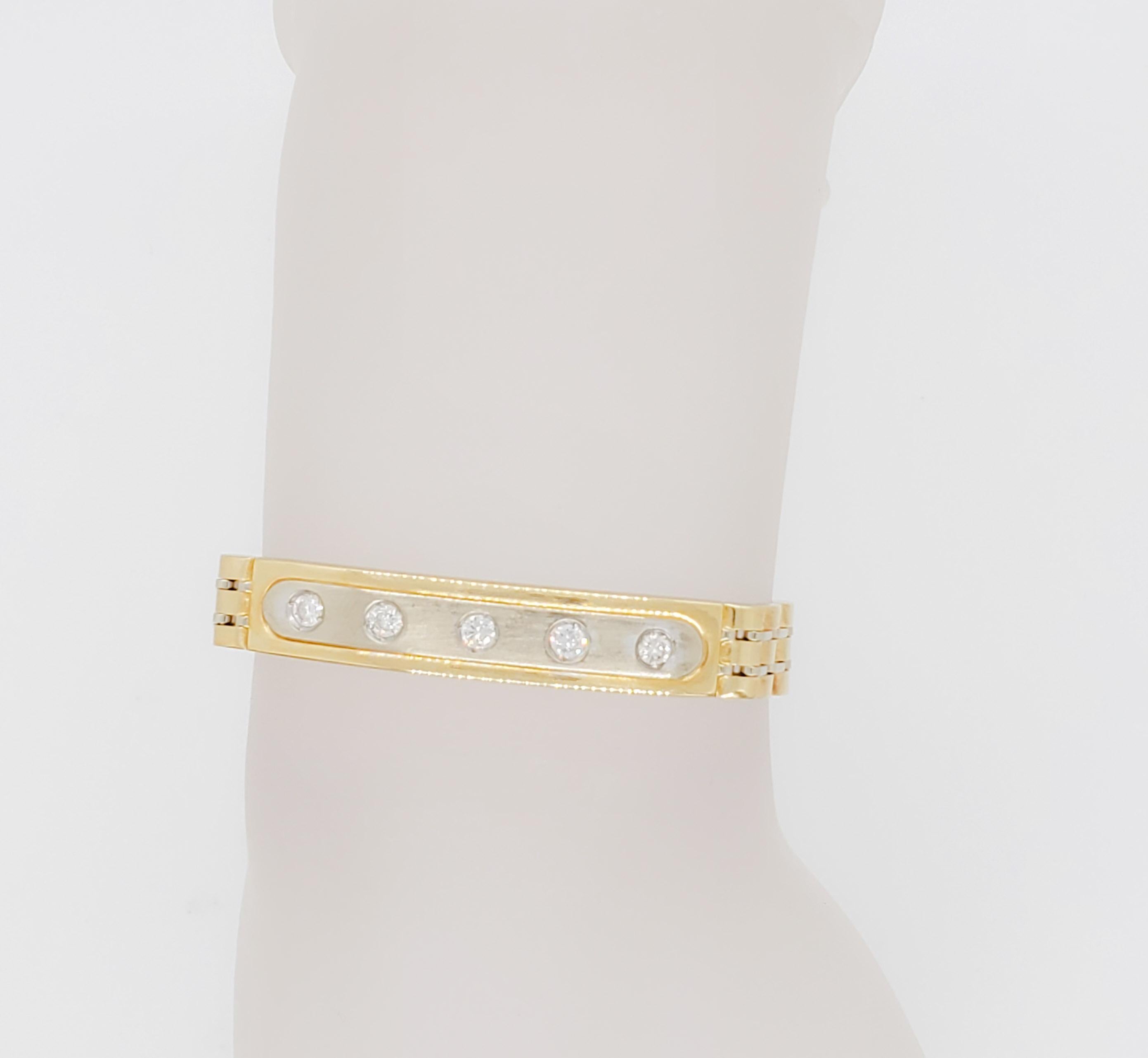 Round Cut White Diamond and 14k Gold Unisex Bracelet For Sale