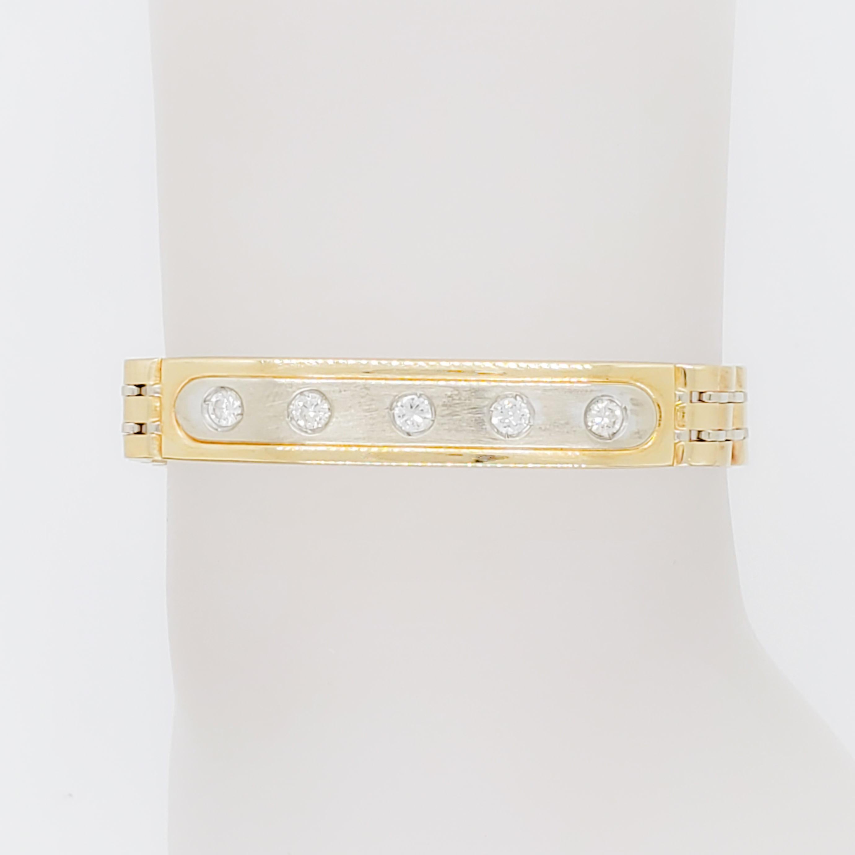 White Diamond and 14k Gold Unisex Bracelet In New Condition For Sale In Los Angeles, CA