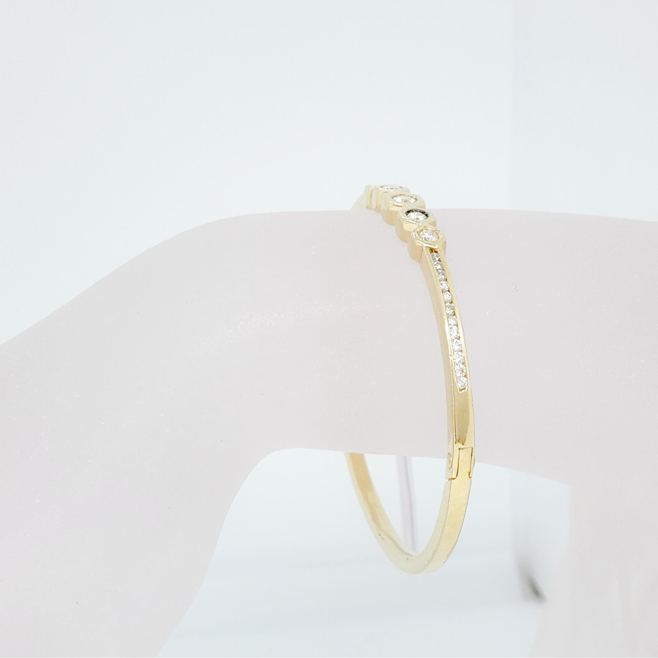 Women's or Men's White Diamond and 14k Yellow Gold Bangle For Sale