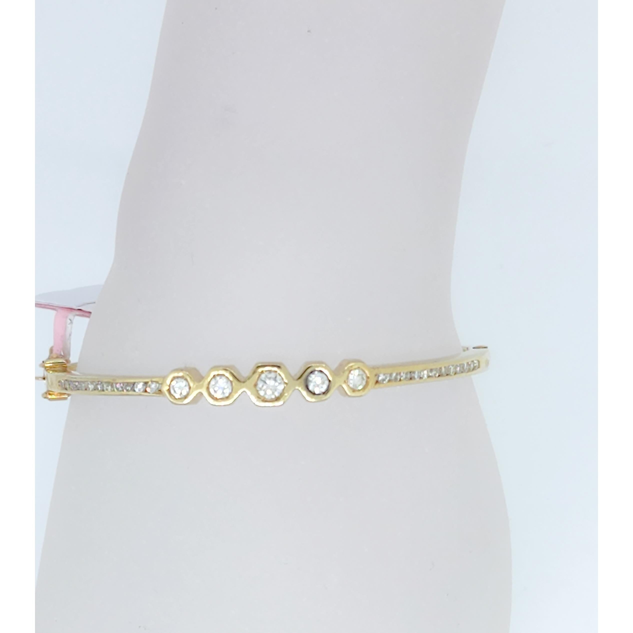 White Diamond and 14k Yellow Gold Bangle For Sale 1