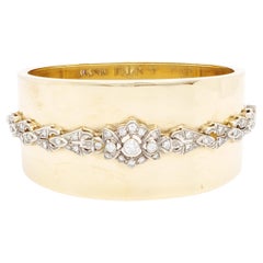 White Diamond and 14k Yellow Gold Bangle