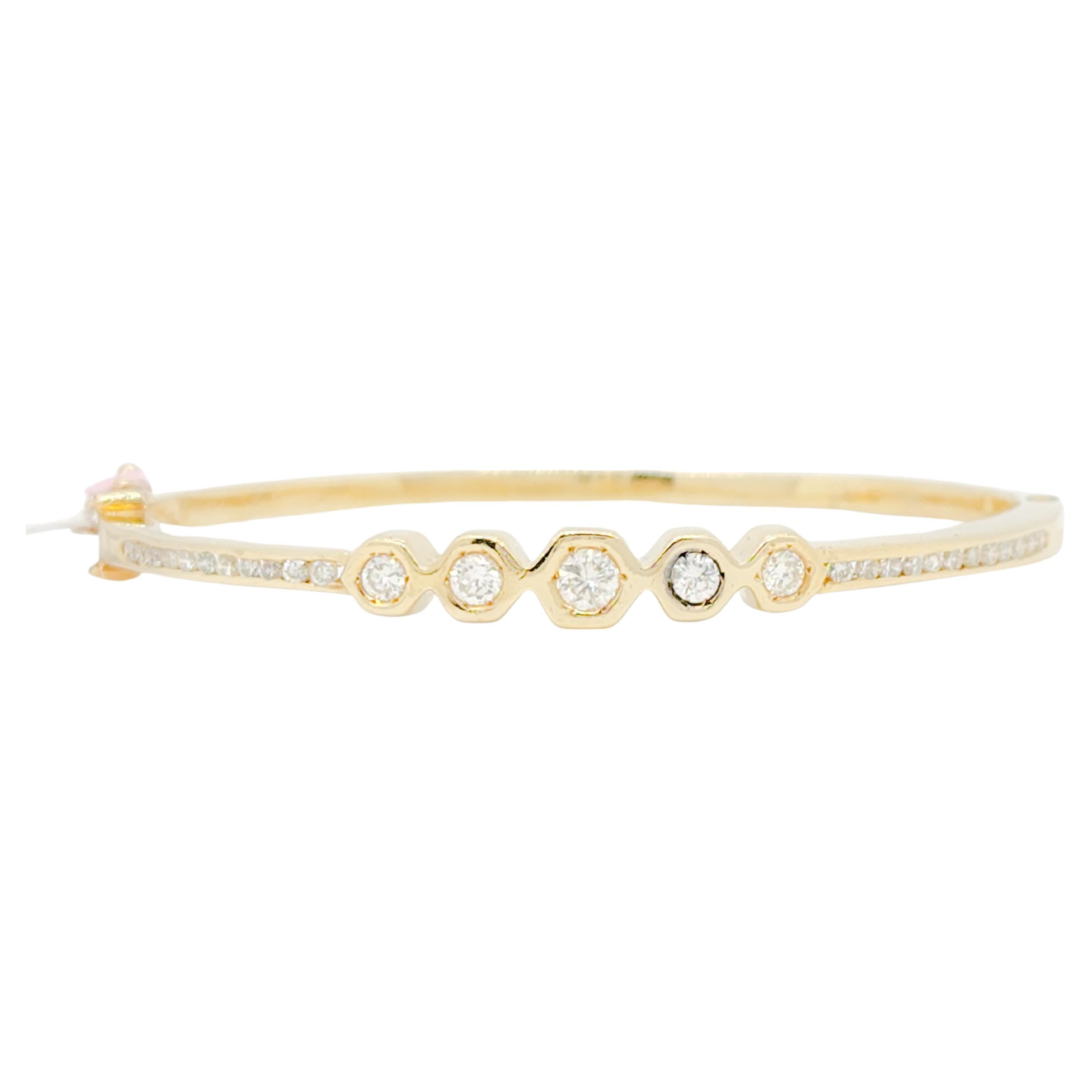 White Diamond and 14k Yellow Gold Bangle For Sale