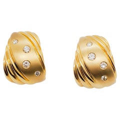 White Diamond and 14k Yellow Gold Earring Clips
