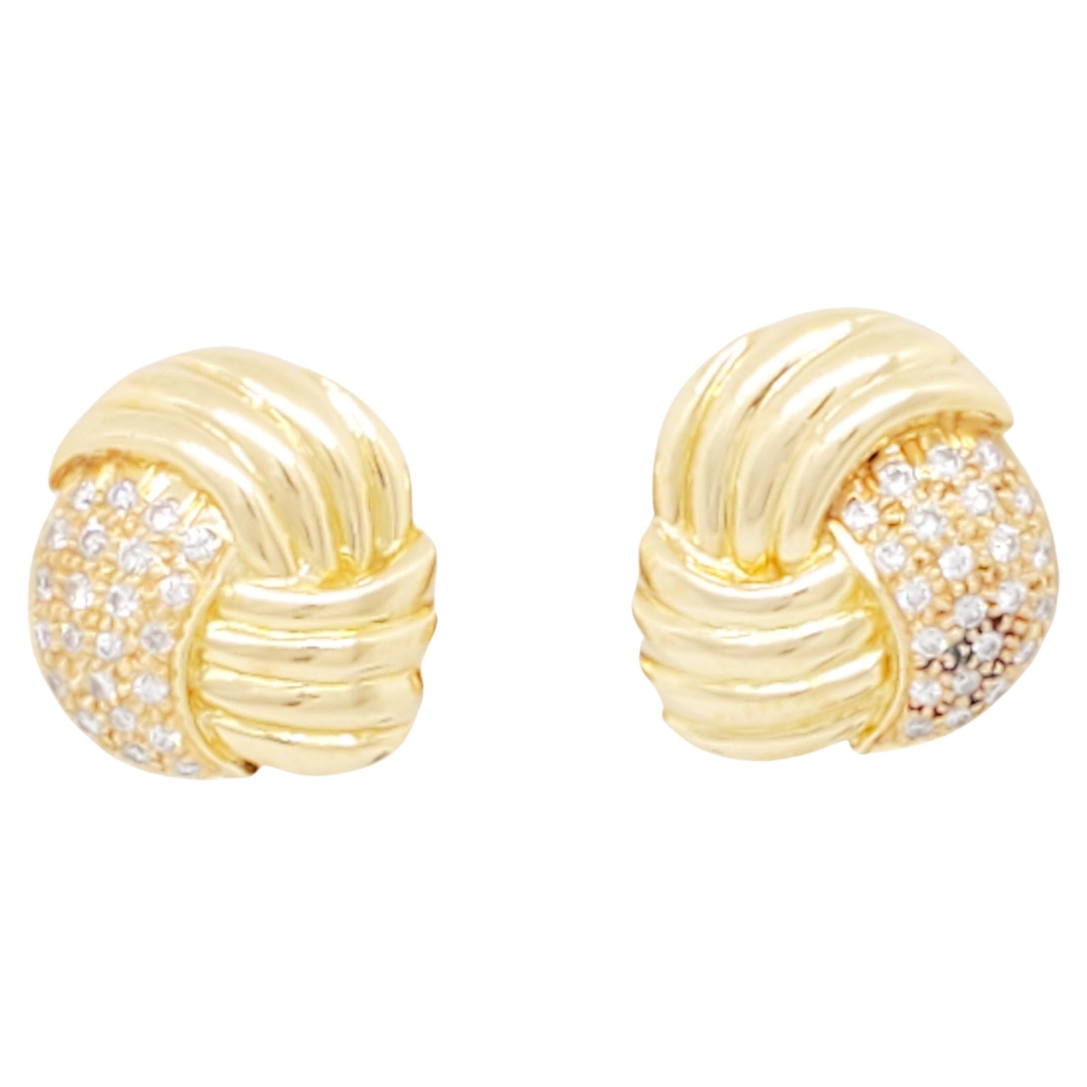 White Diamond and 14k Yellow Gold Earring Studs For Sale