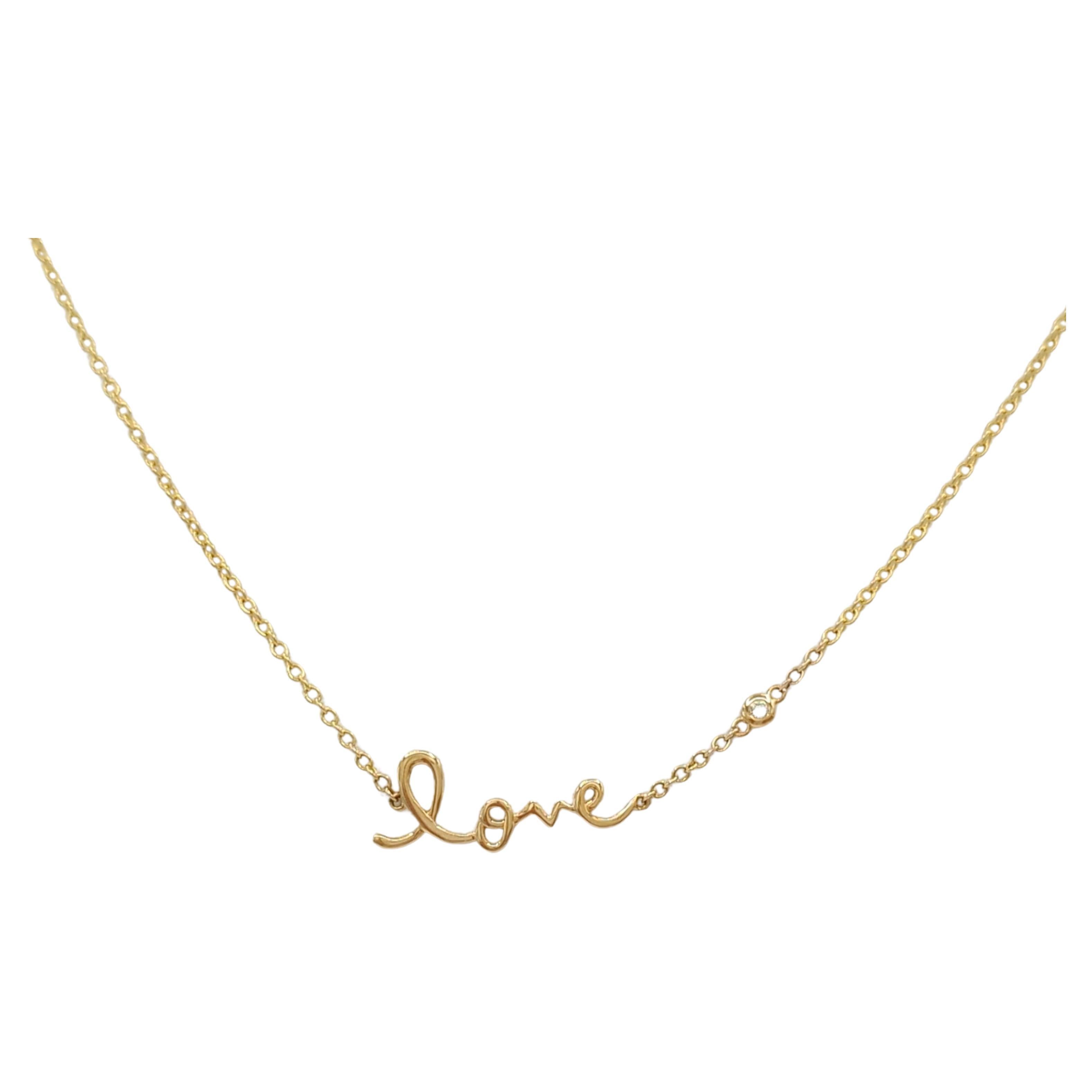 White Diamond and 14k Yellow Gold "Love" Necklace