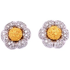 White Diamond and 18 Karat Gold "Flower" Stud Earrings