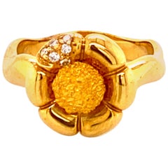 White Diamond and 18 Karat Yellow Gold/Platinum "Flower" Engagement Ring