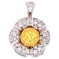 White Diamond and 18 Karat Yellow Gold/Platinum "Flower" Pendant