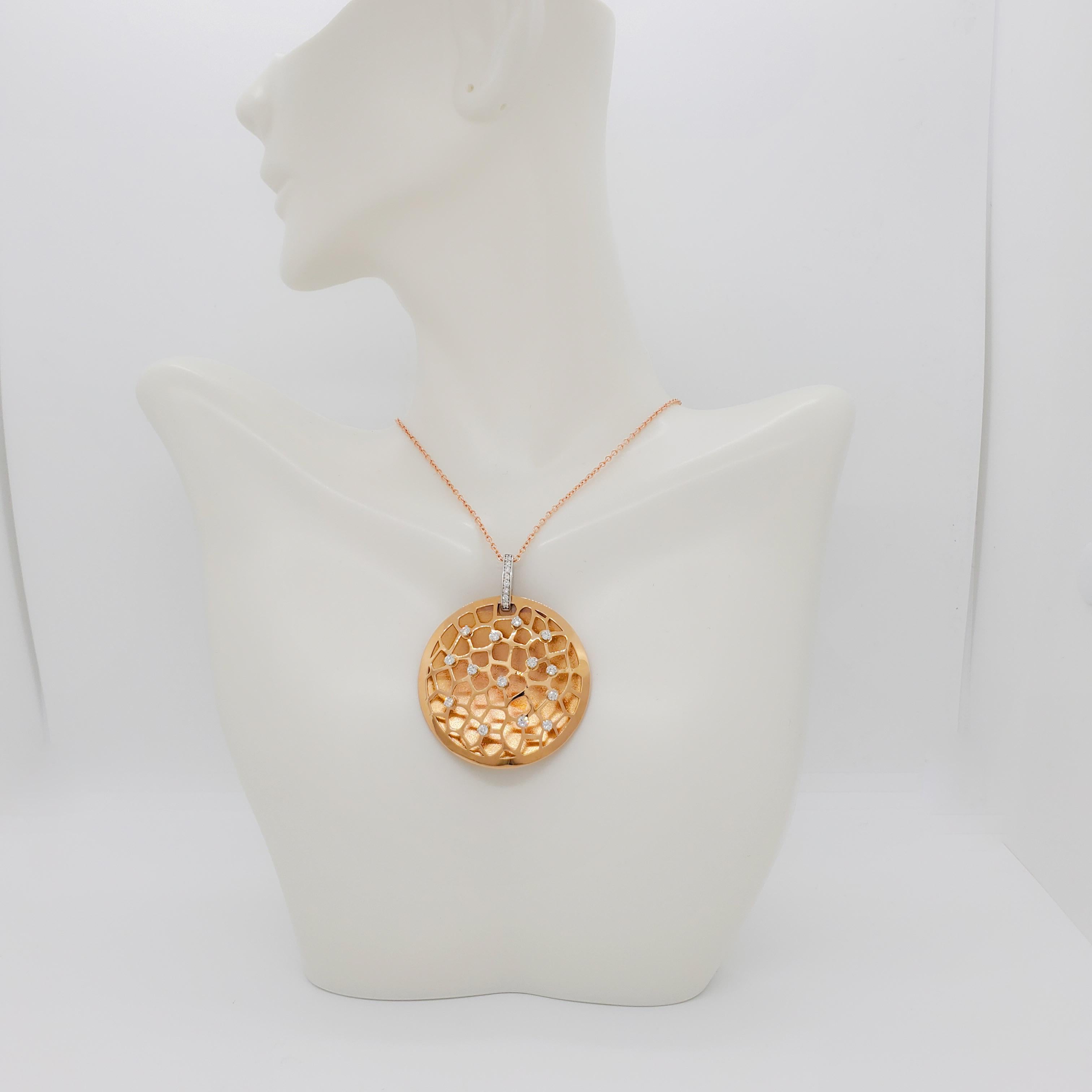 Round Cut White Diamond and 18k Rose Gold Pendant Necklace