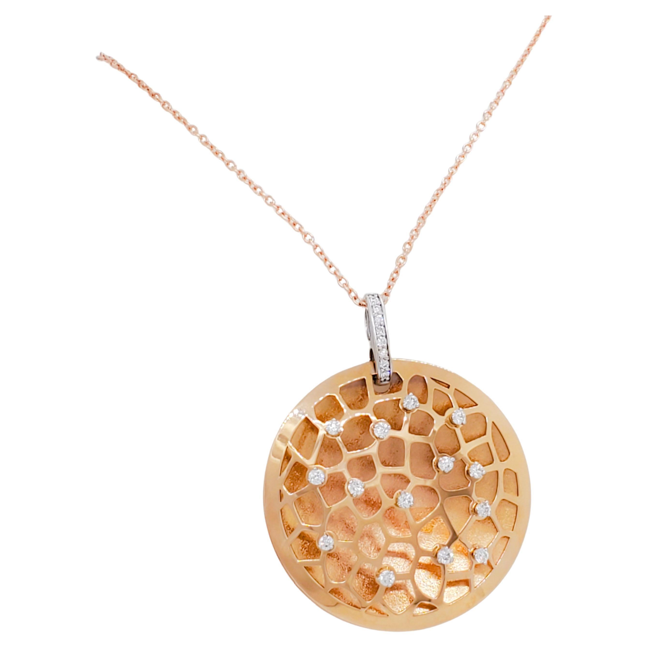 White Diamond and 18k Rose Gold Pendant Necklace
