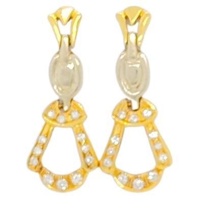 White Diamond and 18k Yellow Gold Dangle Earrings For Sale
