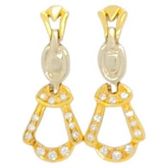 White Diamond and 18k Yellow Gold Dangle Earrings