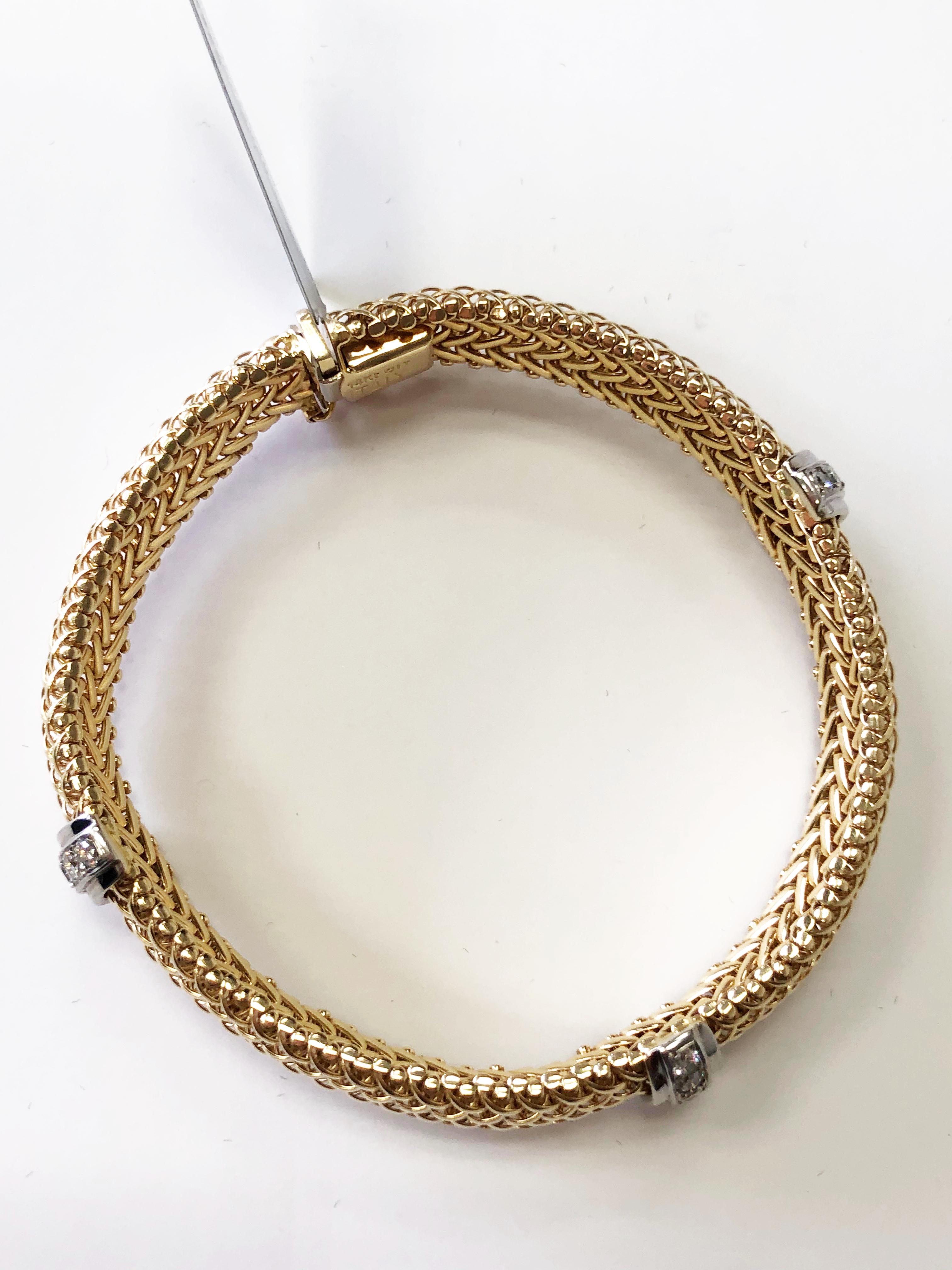 Round Cut White Diamond and 2-Tone 14 Karat Gold Bracelet