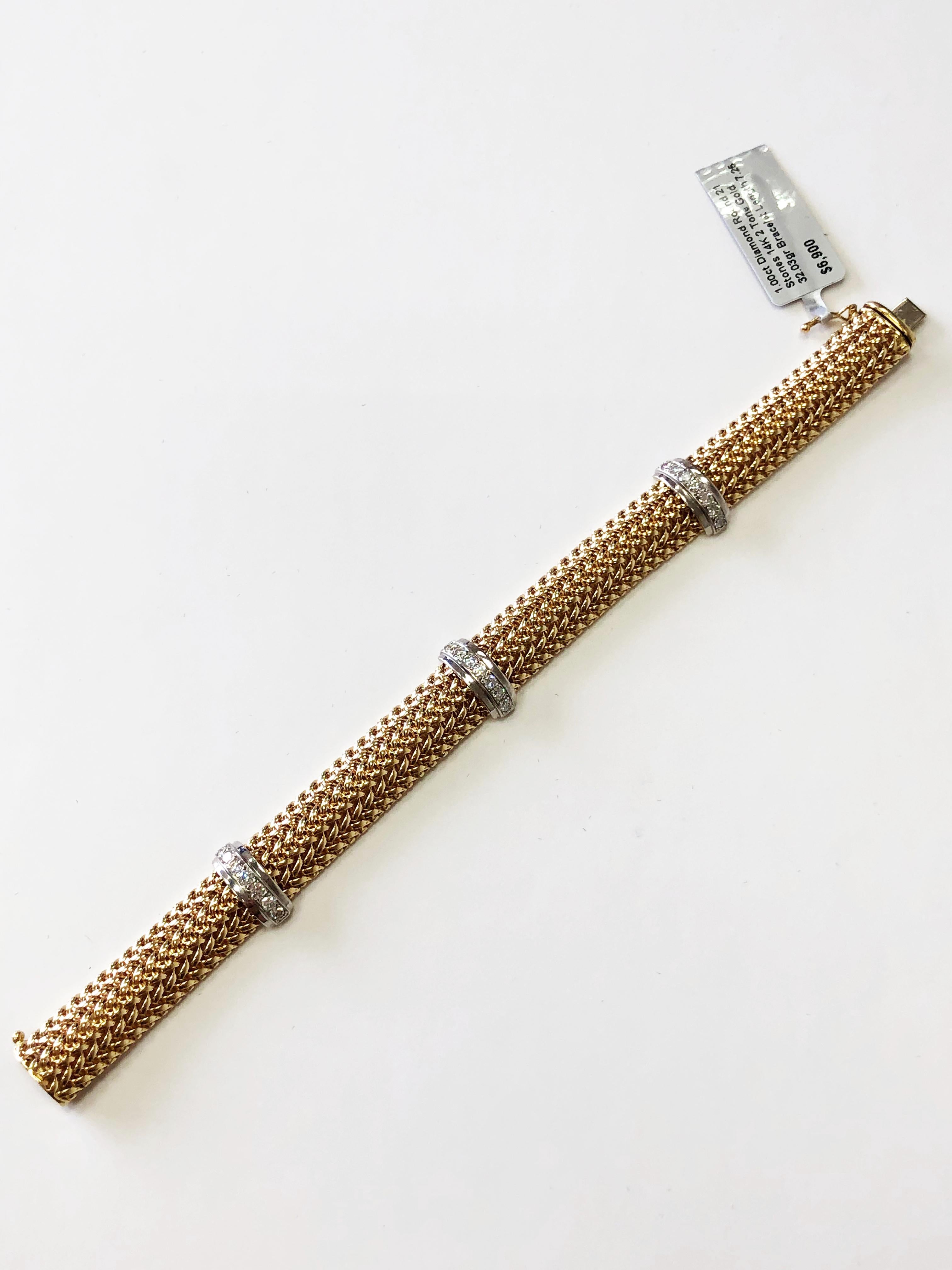 White Diamond and 2-Tone 14 Karat Gold Bracelet 1