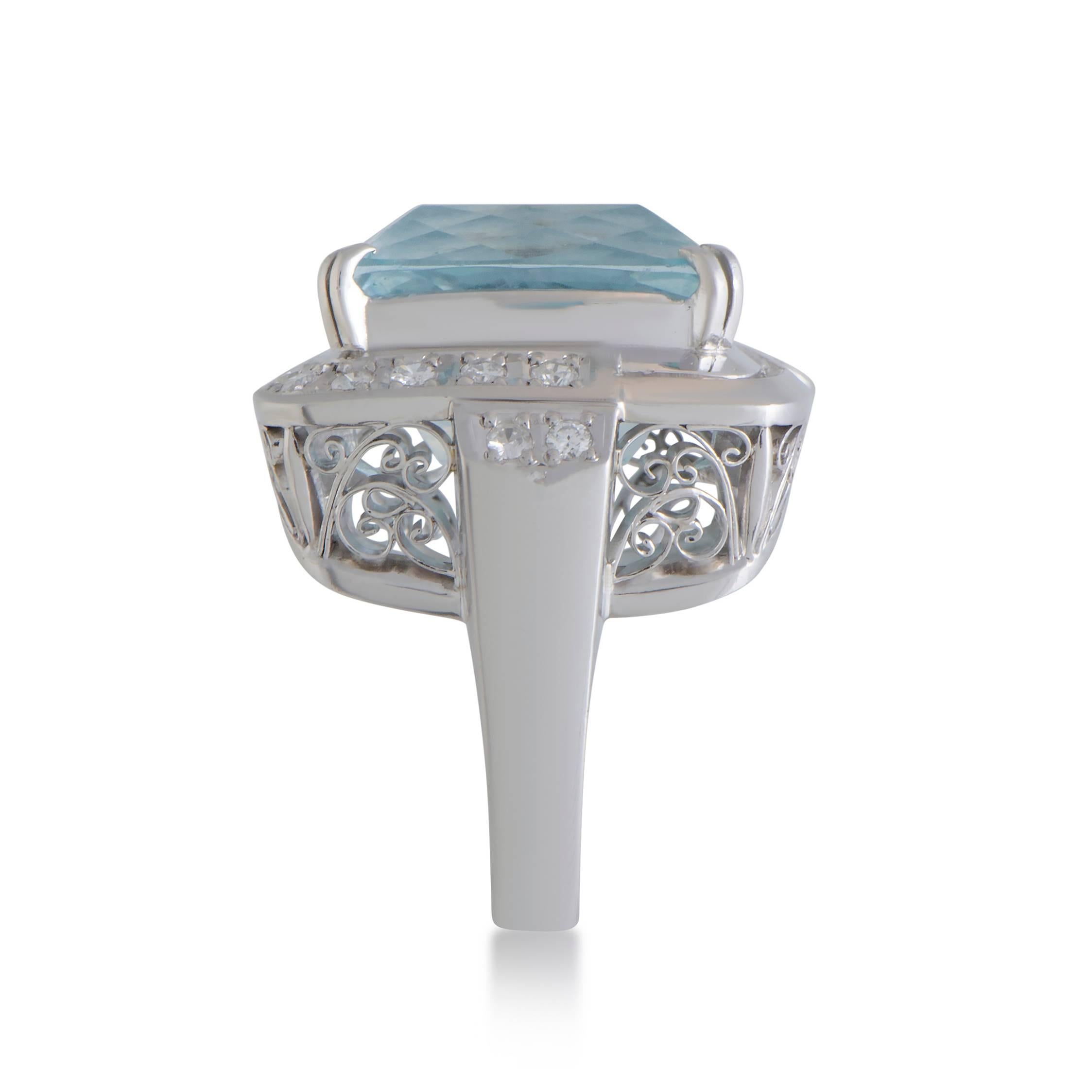 Aquamarine Diamond Platinum Cocktail Ring In Excellent Condition In Southampton, PA