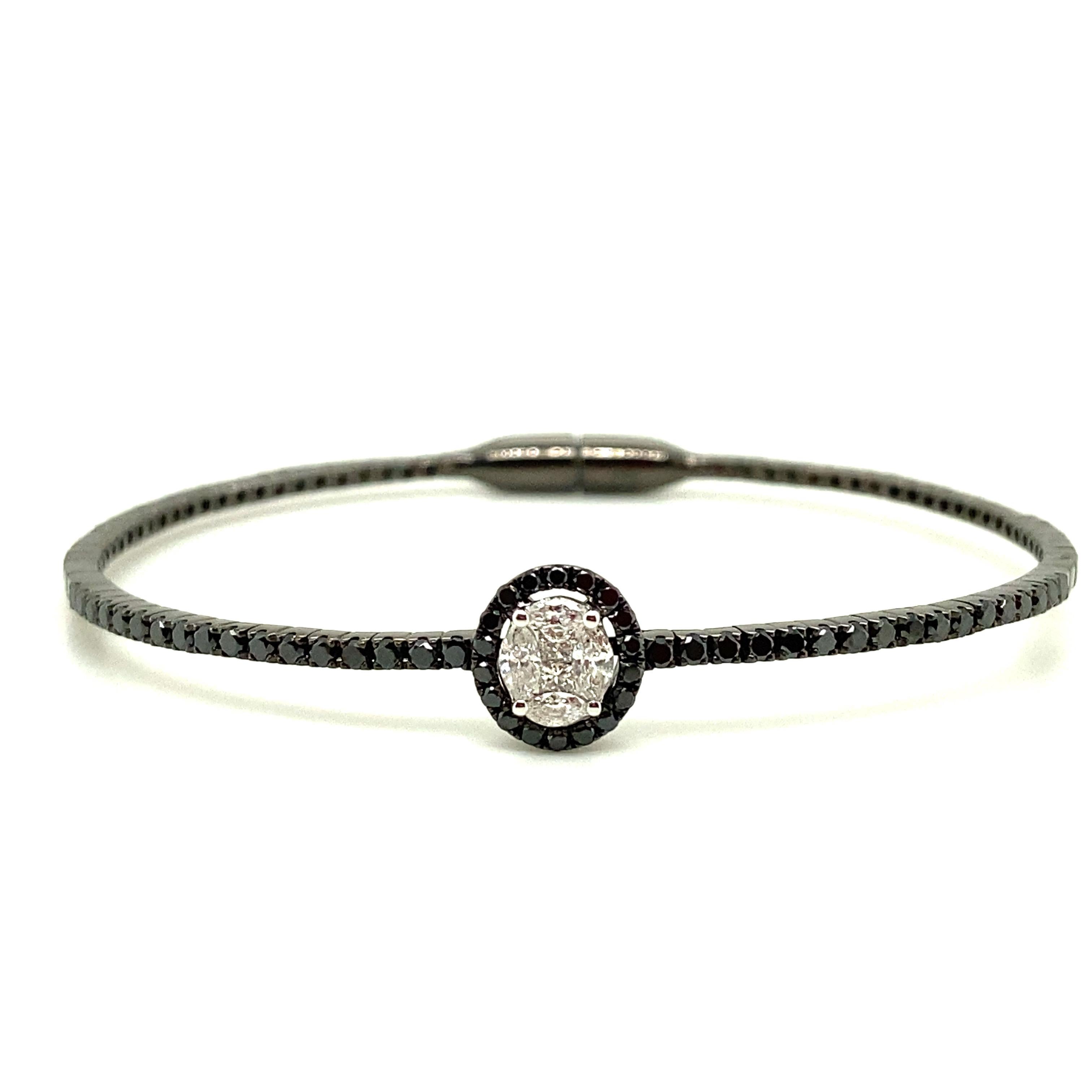 Modern White Diamond and Blackened Gold Bracelet For Sale