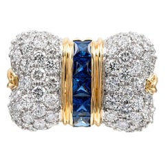 White Diamond and Blue Sapphire “Bow” Ring