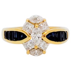 White Diamond and Blue Sapphire Cocktail Ring in 18 Karat Yellow Gold