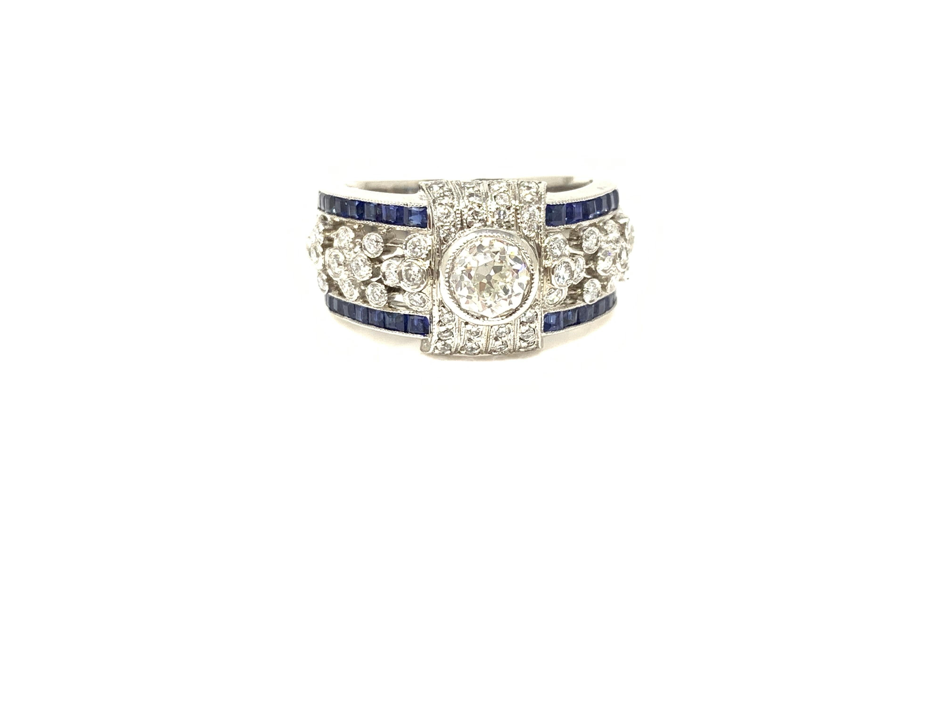 White Diamond and Blue Sapphire Ring in Platinum For Sale 4