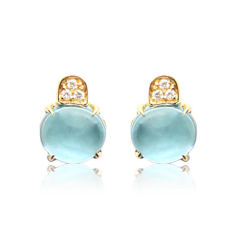 Taille cabochon Boucles d'oreilles en or 18 carats de fabrication italienne avec diamants blancs et améthyste taille cabochon en vente