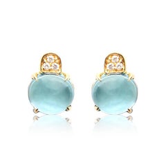 Boucles d'oreilles composées de diamants blancs et de topazes taillées en cabochon de fabrication italienne