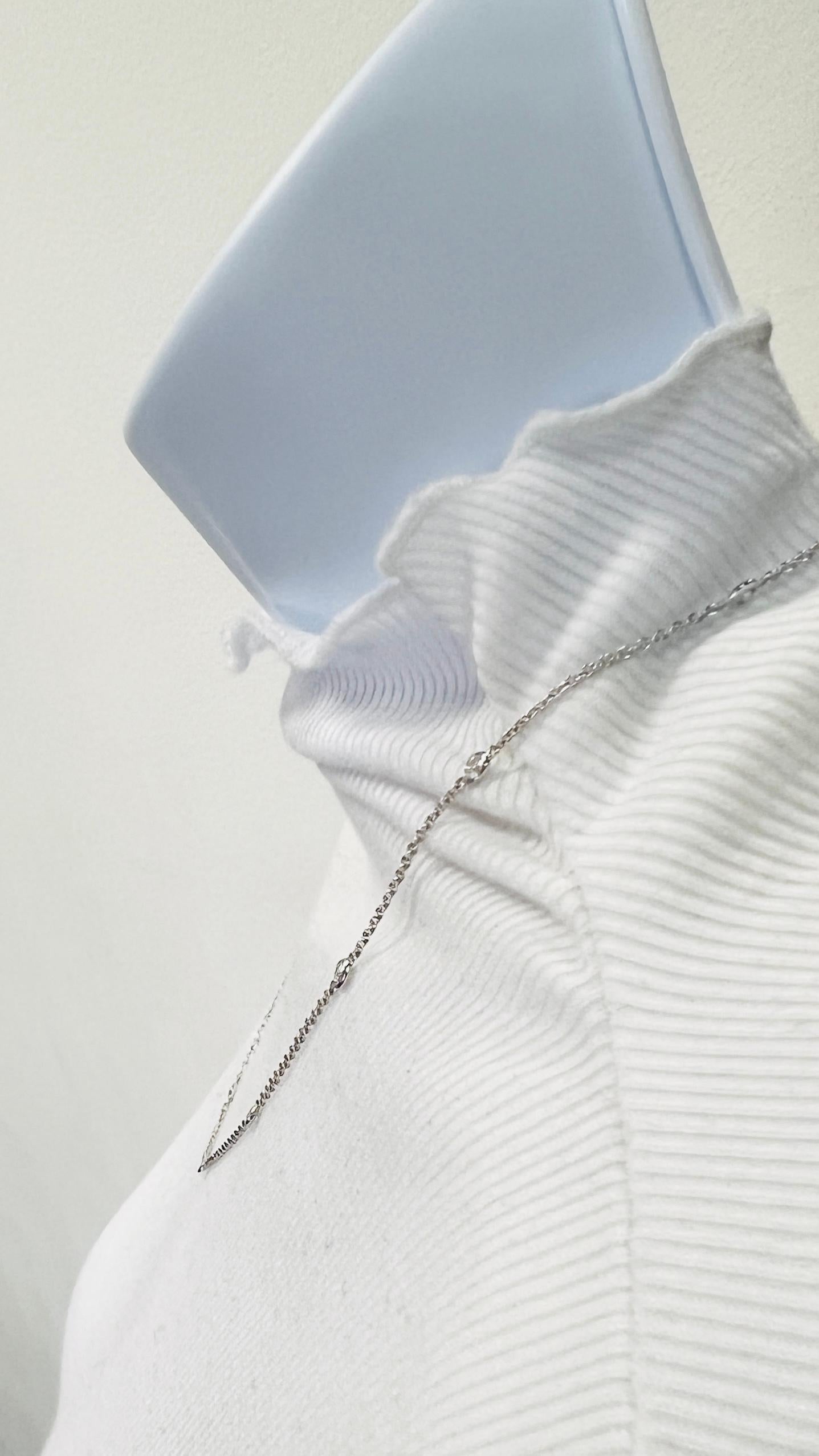 Round Cut White Diamond and Chain Necklace in 14K White Gold For Sale