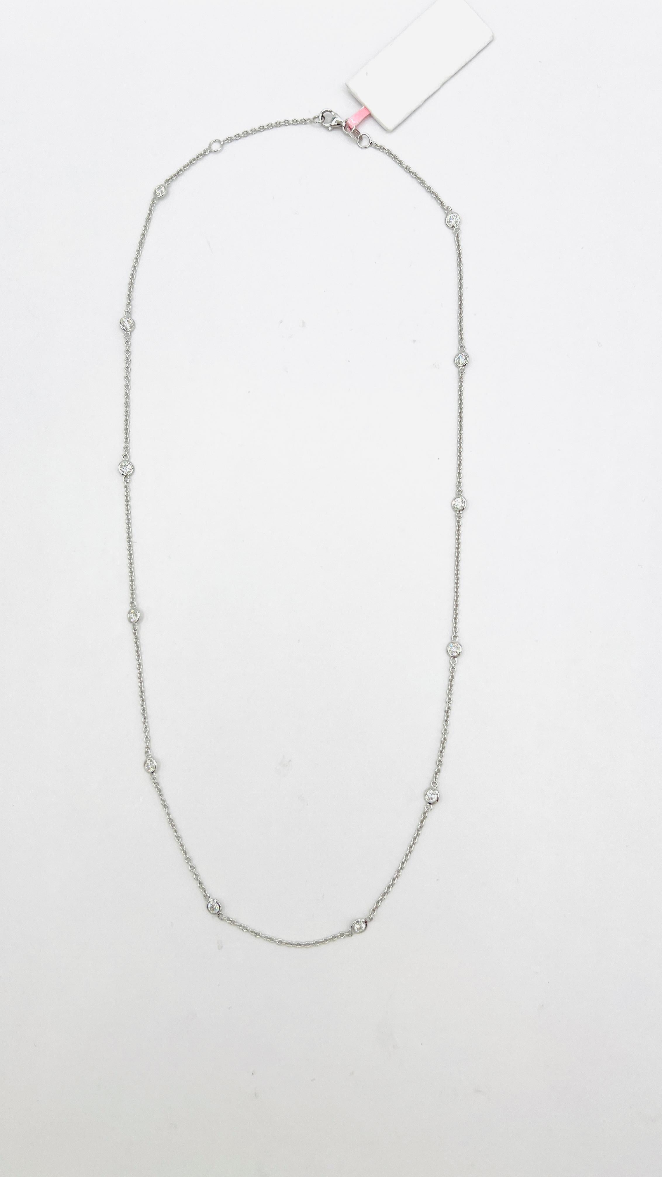 Women's or Men's White Diamond and Chain Necklace in 14K White Gold For Sale