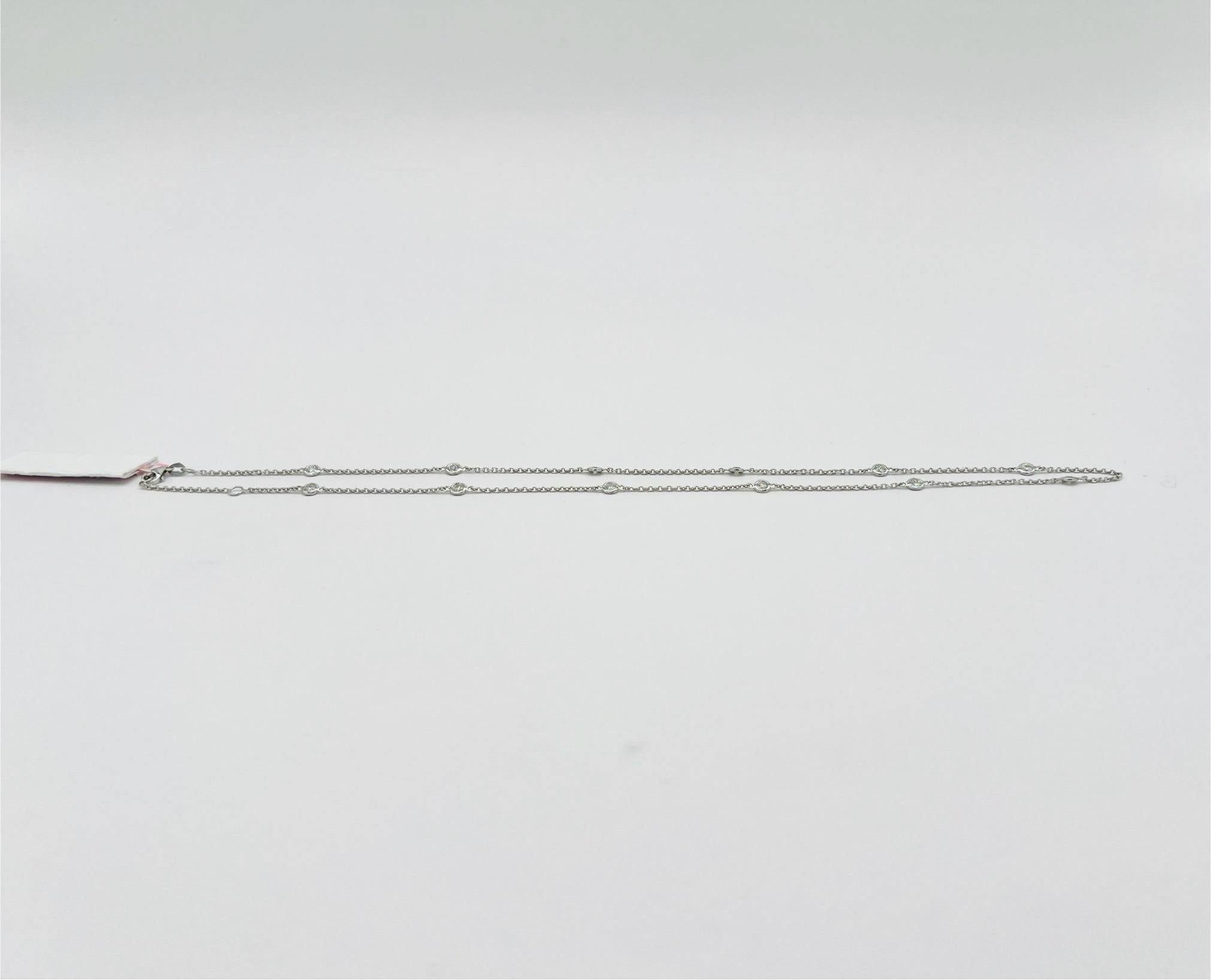 White Diamond and Chain Necklace in 14K White Gold For Sale 1