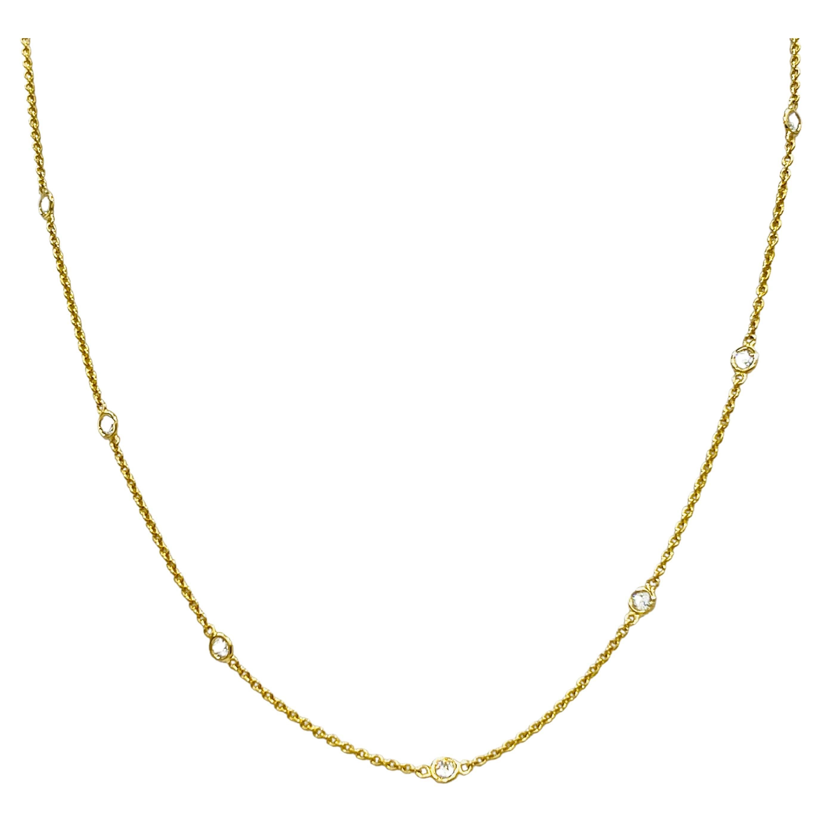 White Diamond and Chain Necklace in 14K Yellow Gold