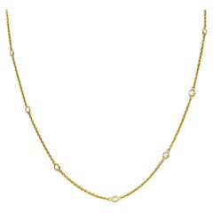 White Diamond and Chain Necklace in 14K Yellow Gold
