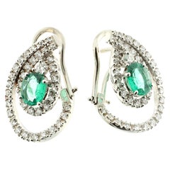 21st Century 18 Karat Gold G VS Diamond and Emerald Pear Shaped Earrings
