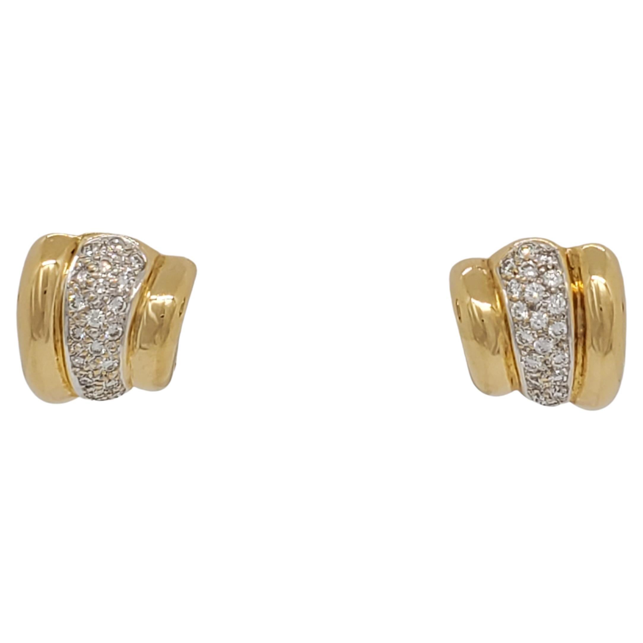 Betsy Fuller Multigold and Diamond Asymmetrical Clip on Earrings For
