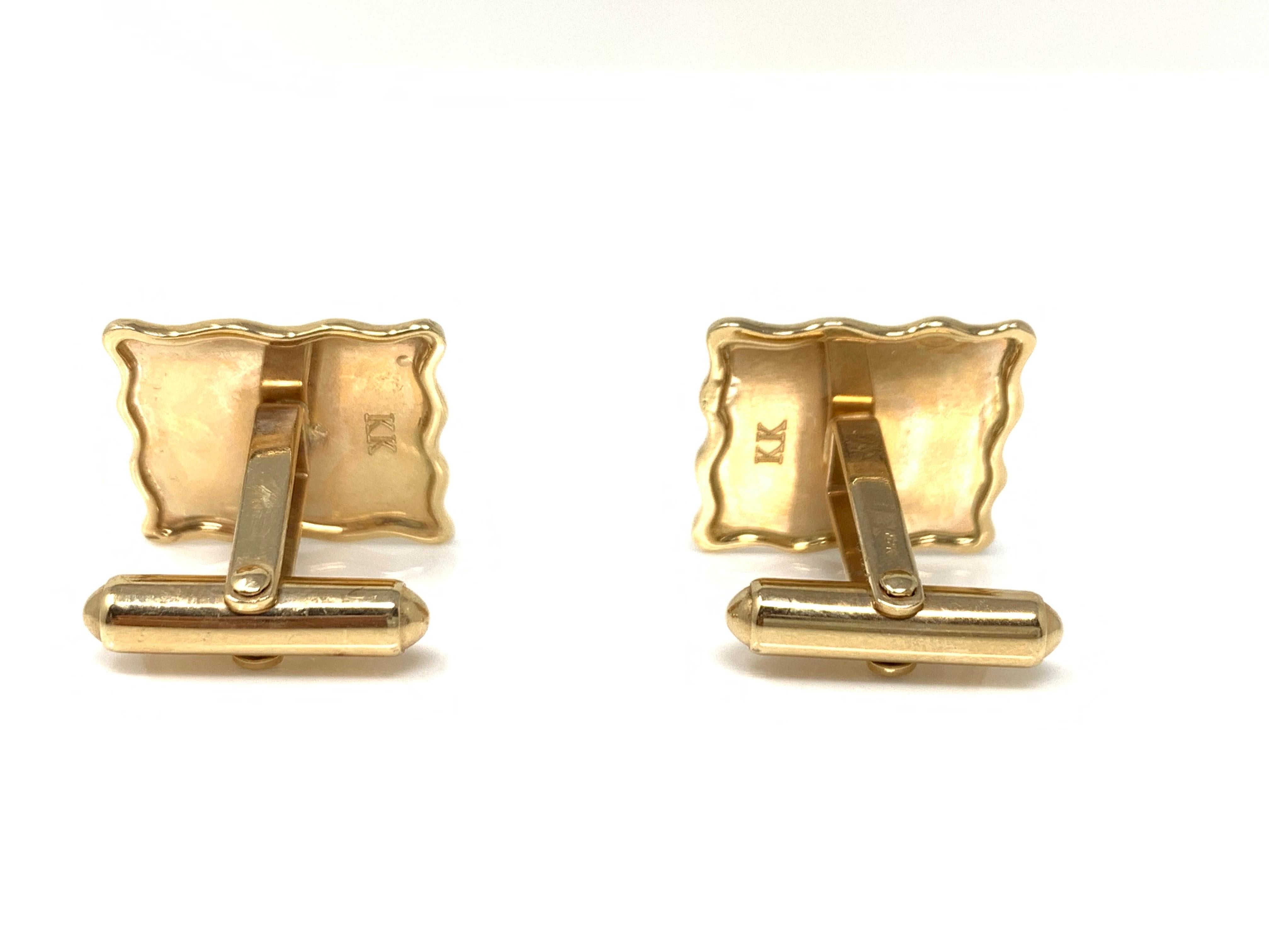 White Diamond and Gold Cufflinks in 14 Karat Yellow Gold  In New Condition For Sale In New York, NY