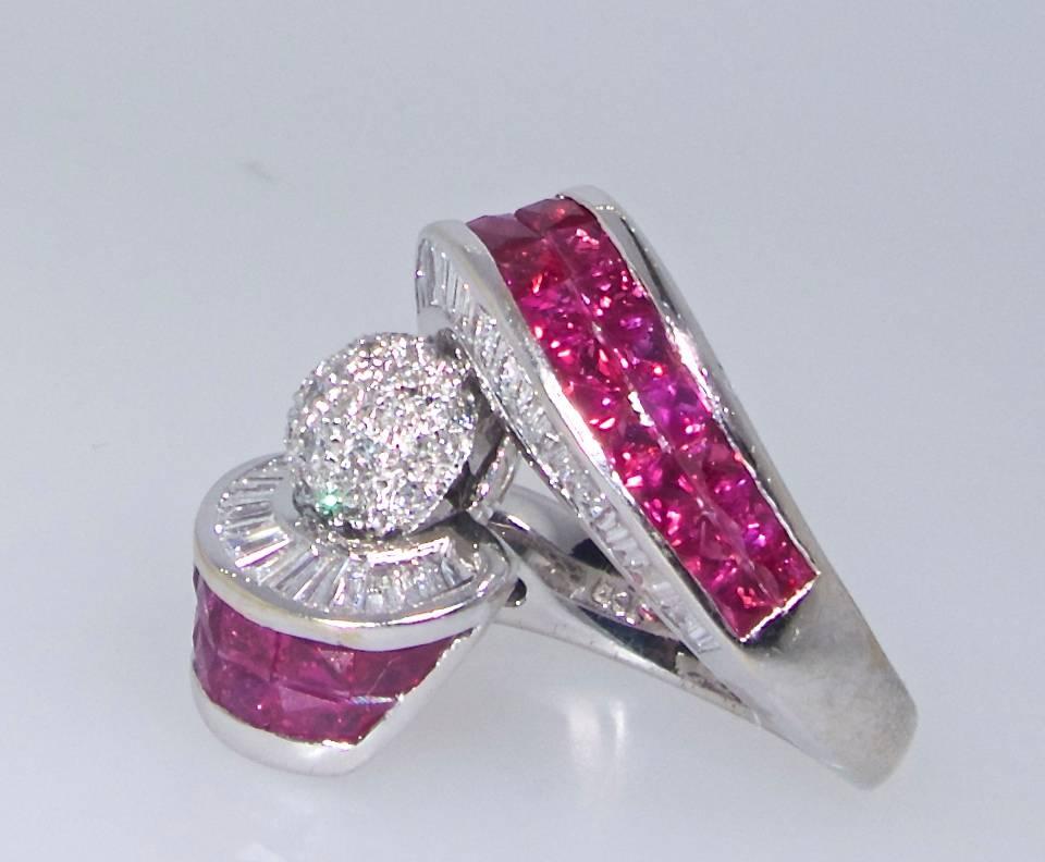 Women's or Men's White Diamond and Natural Ruby Ring
