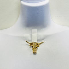 White Diamond and Onyx Texas Longhorn Pendant in 18K Yellow Gold