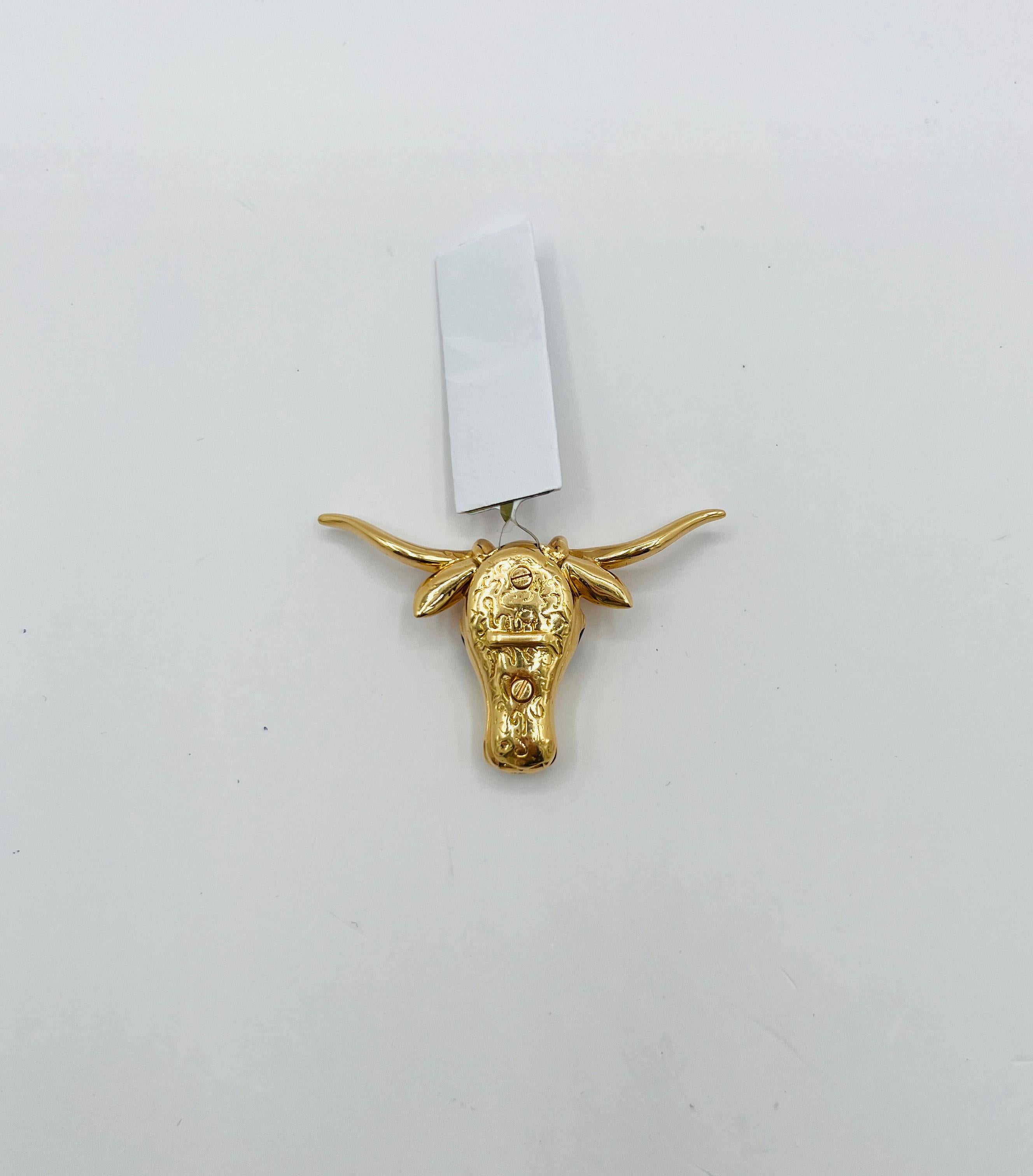 Pendentif Texas Longhorn en or jaune 18 carats, diamant blanc et onyx en vente 2