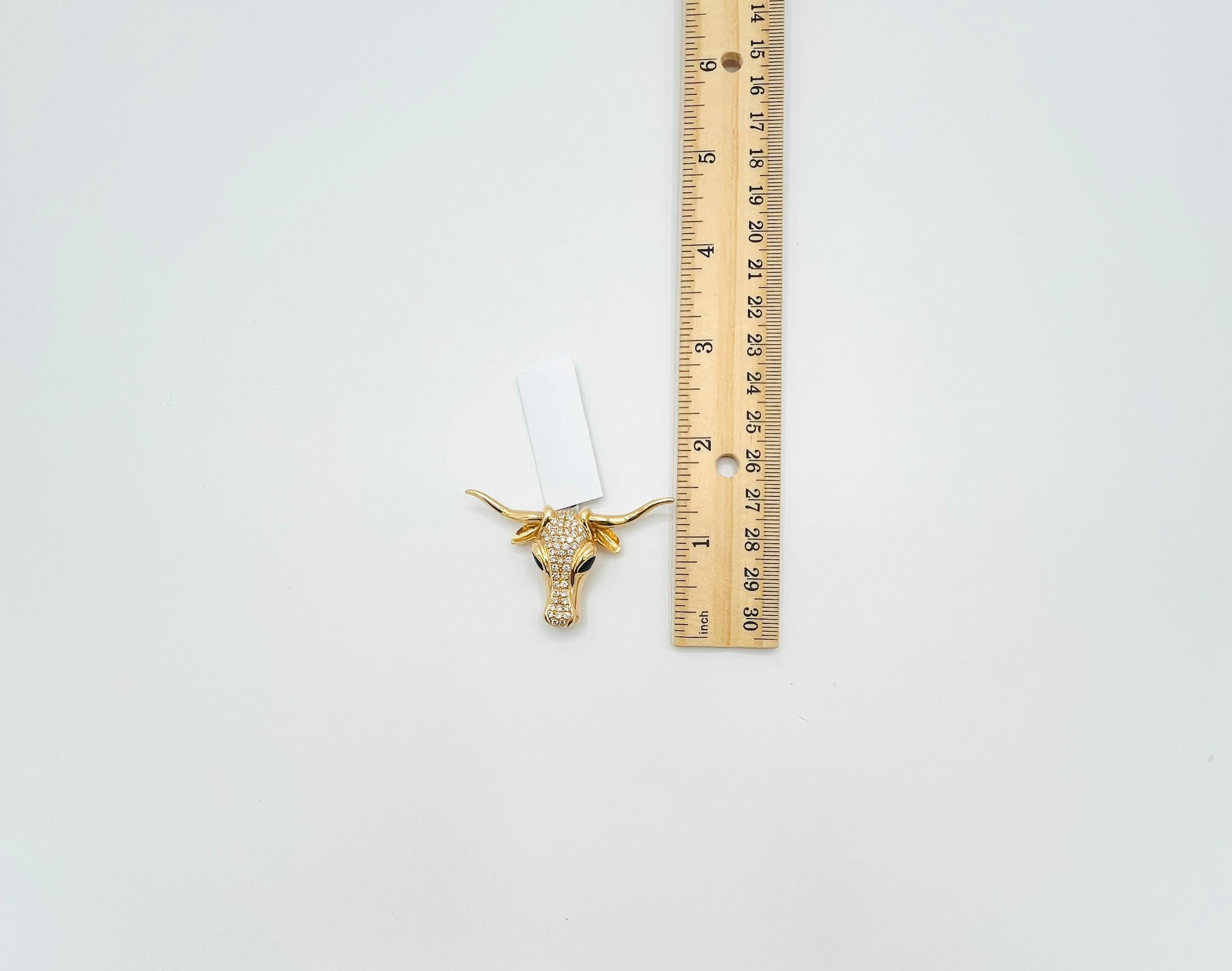 Pendentif Texas Longhorn en or jaune 18 carats, diamant blanc et onyx en vente 3