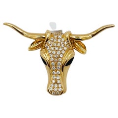 Pendentif Texas Longhorn en or jaune 18 carats, diamant blanc et onyx