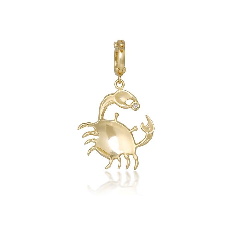 Cancer horoscope pendant crafted in 18k gold and white enamel, embellished with white diamonds and pearls.  

The diamond encrusted bezel opens to allow you to securely hook it to any chains. 

 - 18k Rose, Yellow or White gold 
- 0.12 ct White