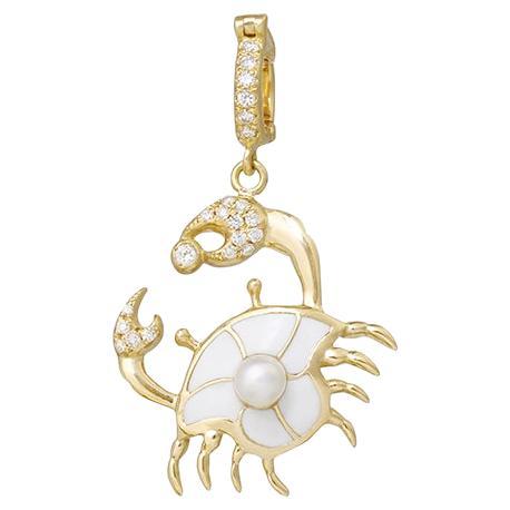 White Diamond and Pearl Cancer Zodiac Pendant For Sale