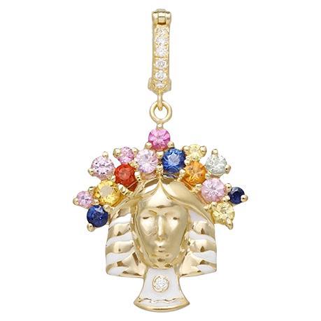 Pendentif Vierge du Zodiac en diamant blanc et saphir en vente