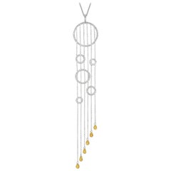 White Diamond and Yellow Diamond Cathedral Drop White Gold Pendant